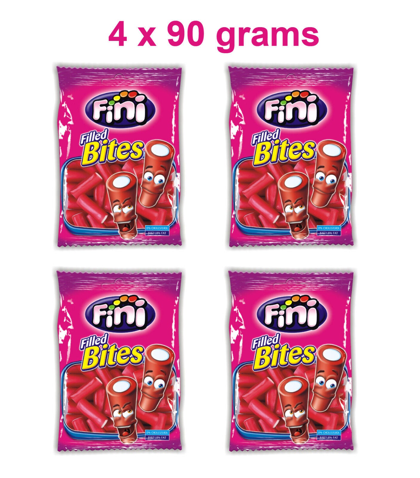 4 FINI STRAWBERRY Bites Gummy Candy Cream Filled Mini Tubes Party Sweets 90g