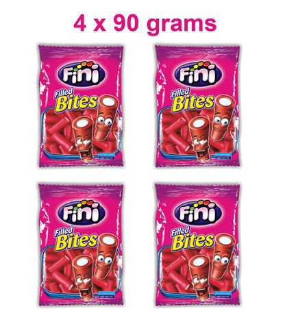 4 FINI STRAWBERRY Bites Gummy Candy Cream Filled Mini Tubes Party Sweets 90g