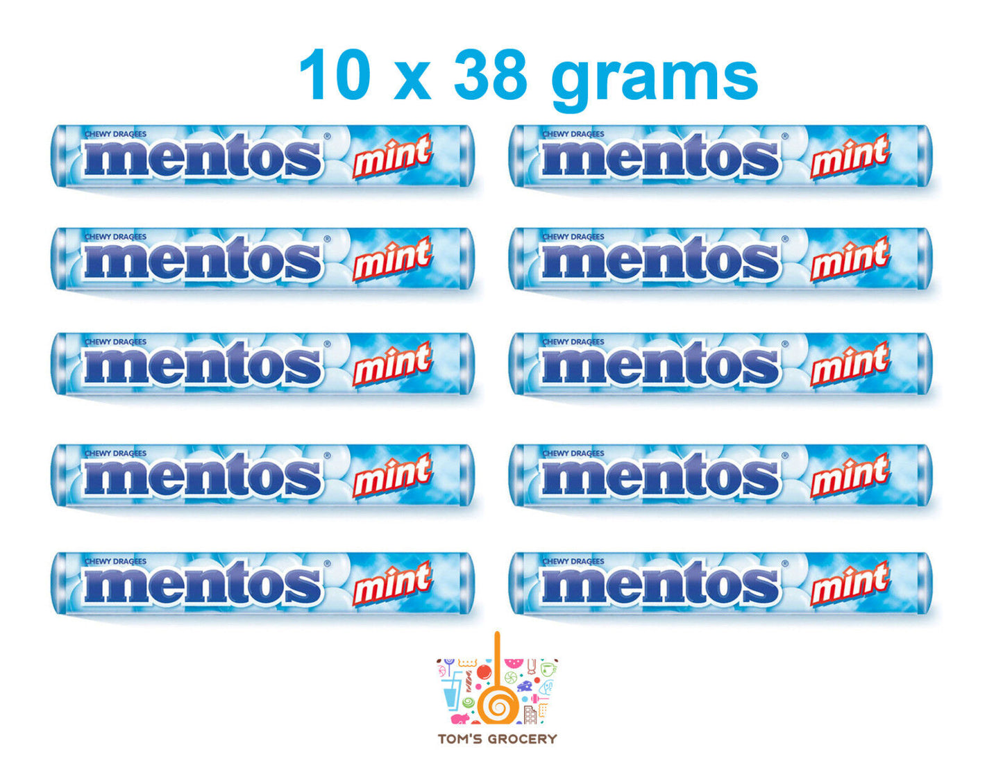 10 x MENTOS MINT Chewy Dragees Candy 10 x 38g 1.34oz