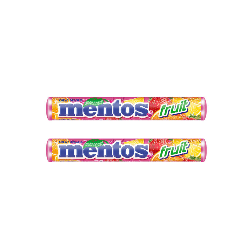 2 x MENTOS FRUIT Strawberry, Lemon & Orange Flavors Chewy Dragees Candy 2 x 38g