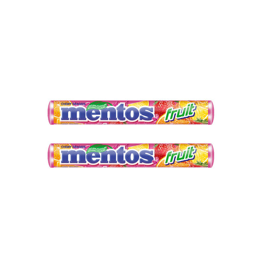 2 x MENTOS FRUIT Strawberry, Lemon & Orange Flavors Chewy Dragees Candy 2 x 38g