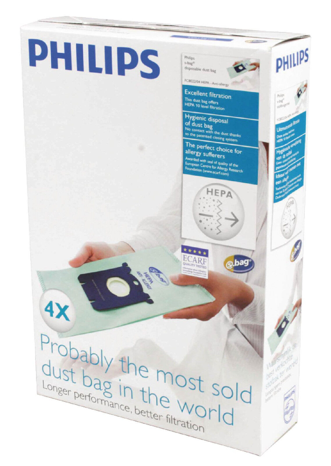 PHILIPS S-Bag FC8022/04 EPA Anti Allergy Vacuum Cleaner Bags Long Performance
