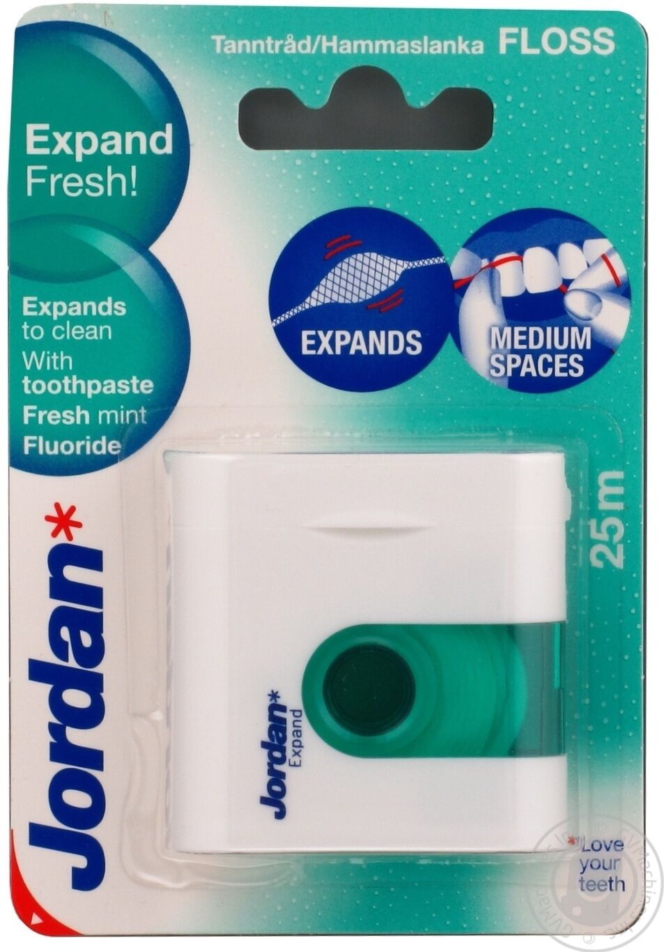 Jordan Expand Fresh With Toothpaste Fresh Mint Fluoride Floss Medium Spaces 25m