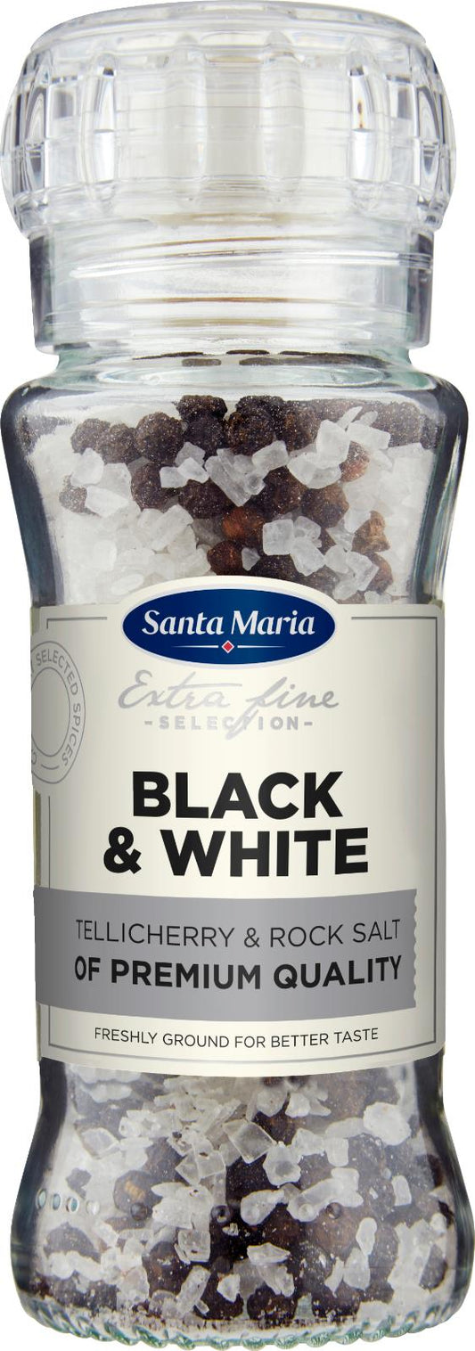 SANTA MARIA BLACK & WHITE Pure Rock Salt & Tellicherry Pepper Spice Grinder 110g