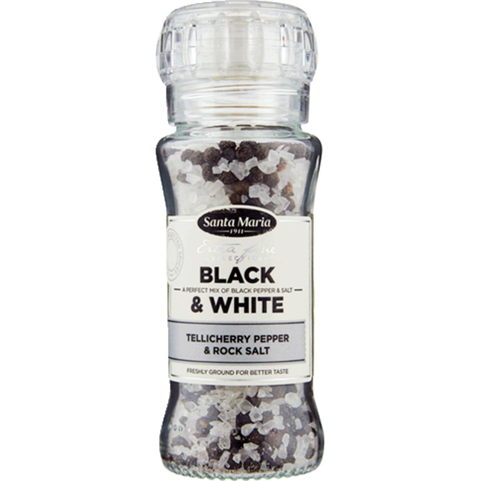 SANTA MARIA BLACK & WHITE Pure Rock Salt & Tellicherry Pepper Spice Grinder 110g