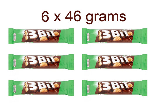 6 x 3BIT Milk Chocolate & Hazelnut Cream Covered Biscuit Bars 6 x 46g 1.6oz