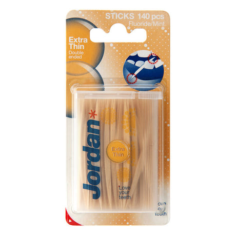 JORDAN Extra Thin Fluoride Mint Double Ended Wooden Dental Toothpicks 140 pcs