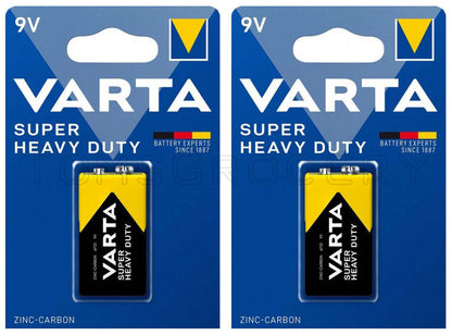 2 VARTA SUPER HEAVY DUTY 9V Block Batteries 6F22 6LR61