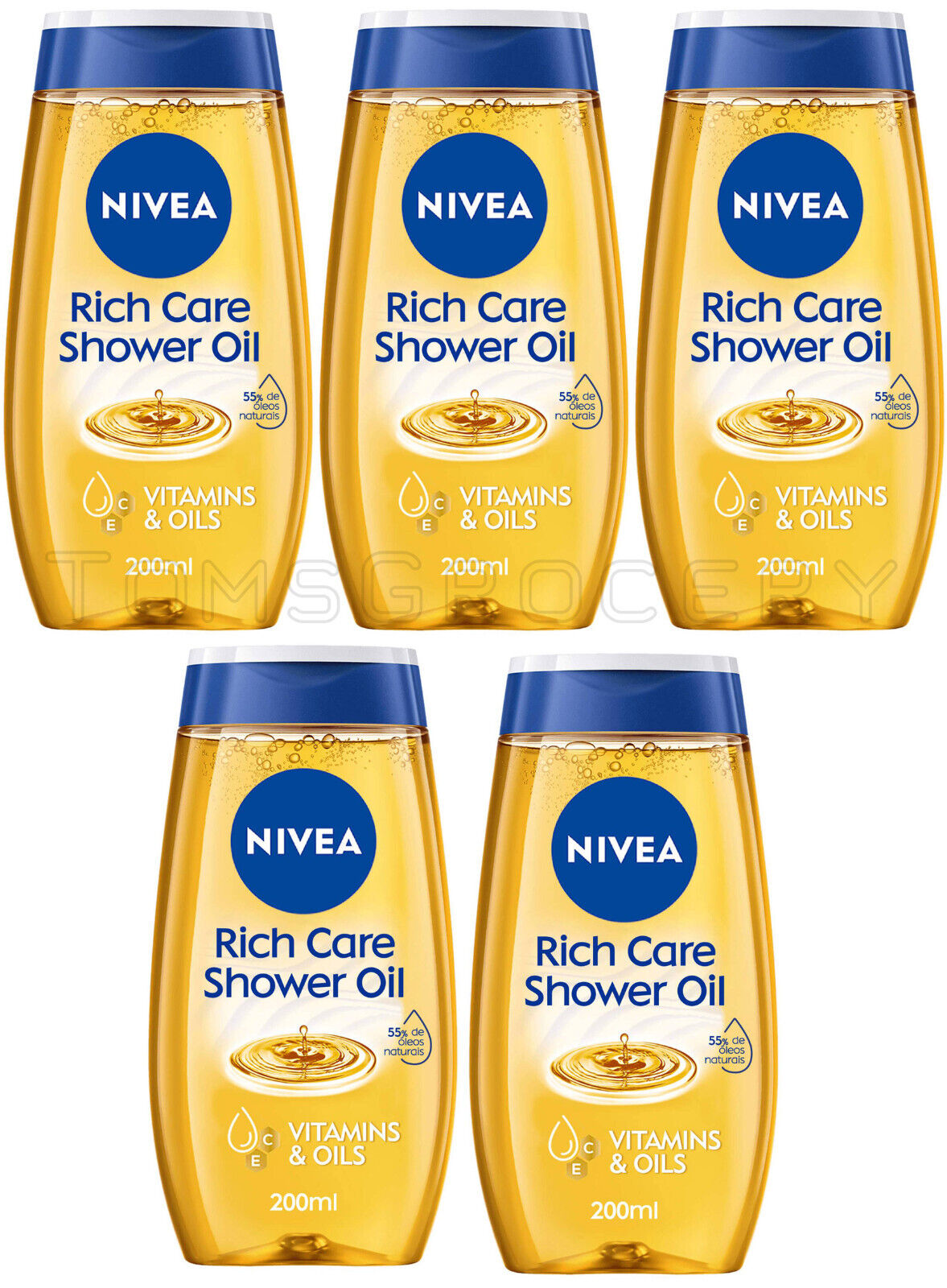 5 NIVEA RICH CARE Natural Pampering Shower Oil For Dry Skin 200ml 6.7 fl. oz