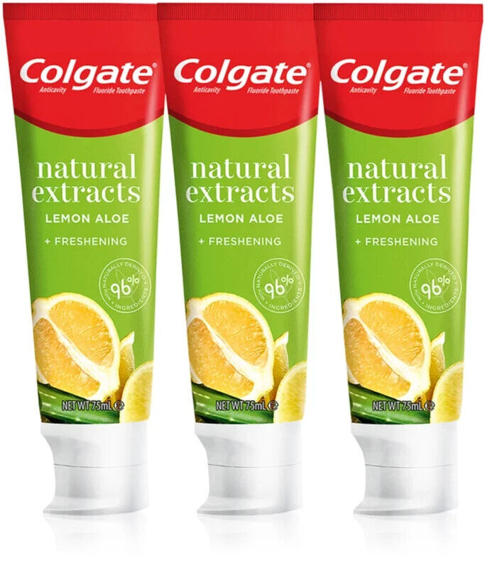 3 COLGATE NATURAL EXTRACTS Lemon & Aloe Fresh Clean Daily Toothpaste Tubes 75ml
