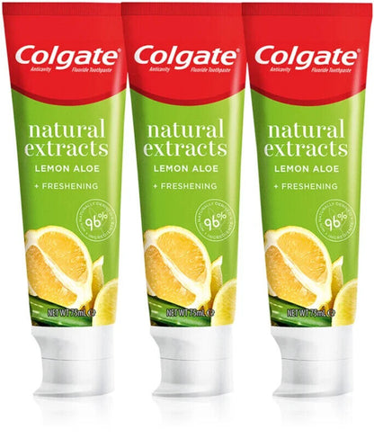 3 COLGATE NATURAL EXTRACTS Lemon & Aloe Fresh Clean Daily Toothpaste Tubes 75ml