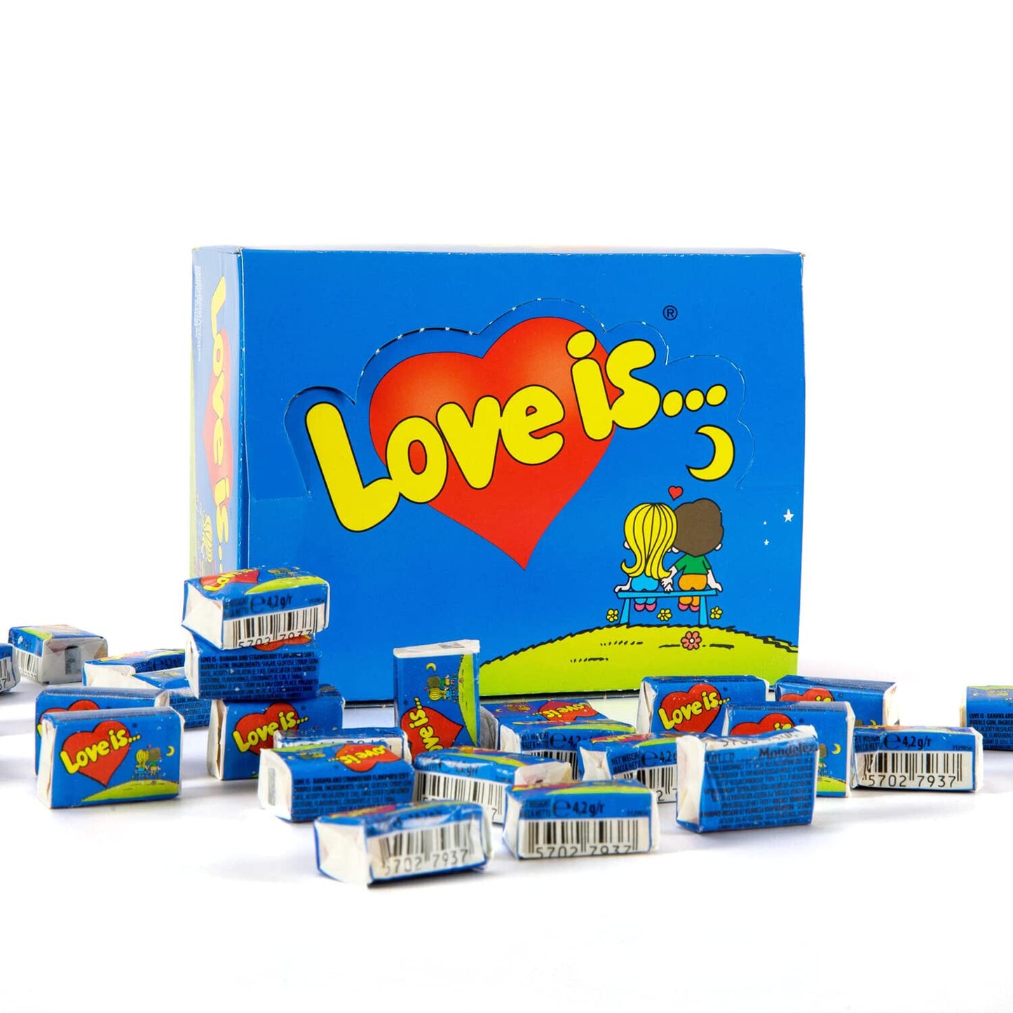 LOVE IS... BLUE Banana & Strawberry Flavor 100 Bubble Gums Box