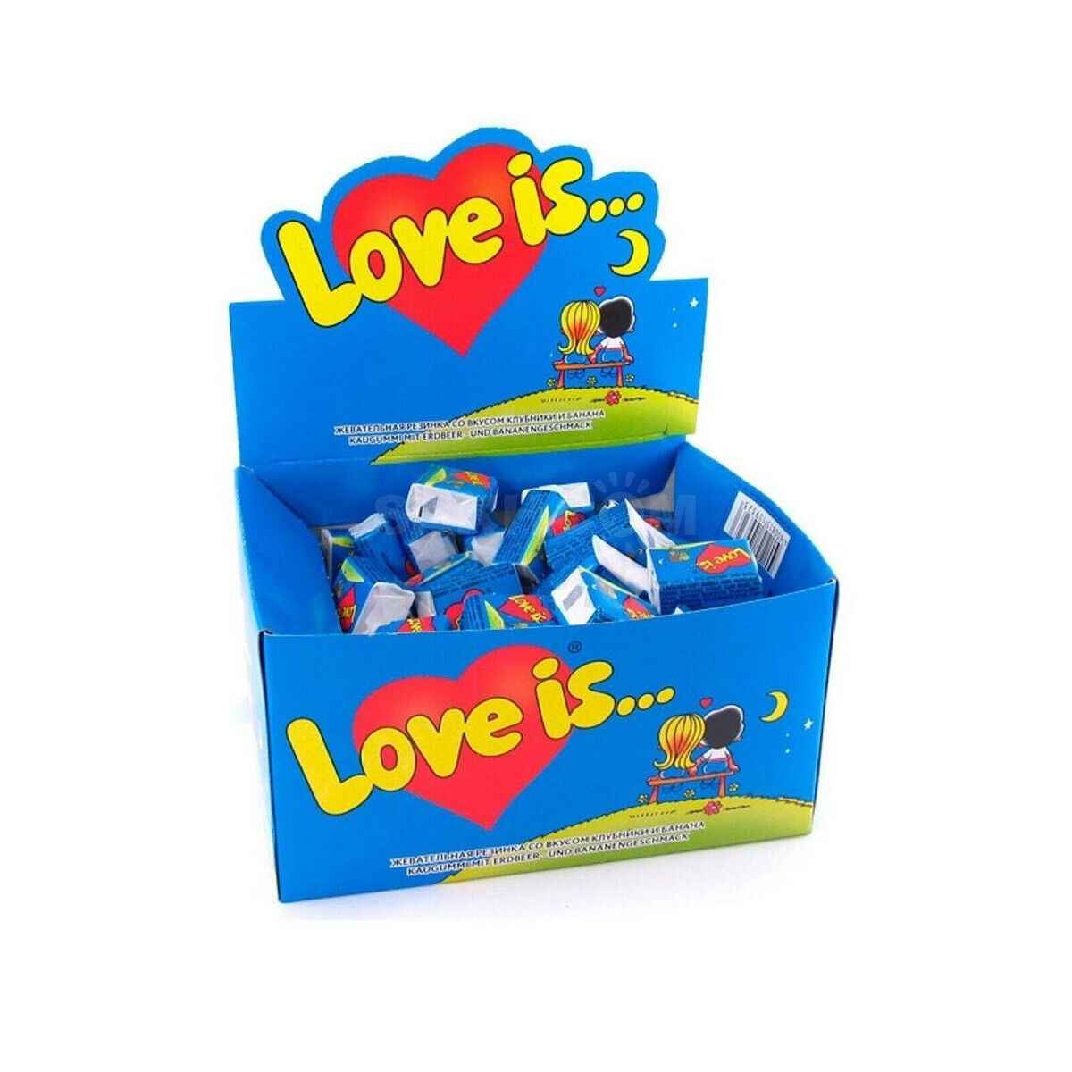 LOVE IS... BLUE Banana & Strawberry Flavor 100 Bubble Gums Box