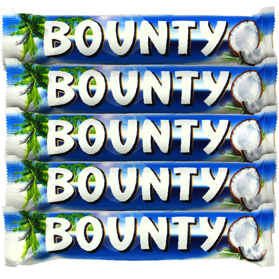 5 x BOUNTY COCONUT CHOCOLATE BARS 57g 2oz