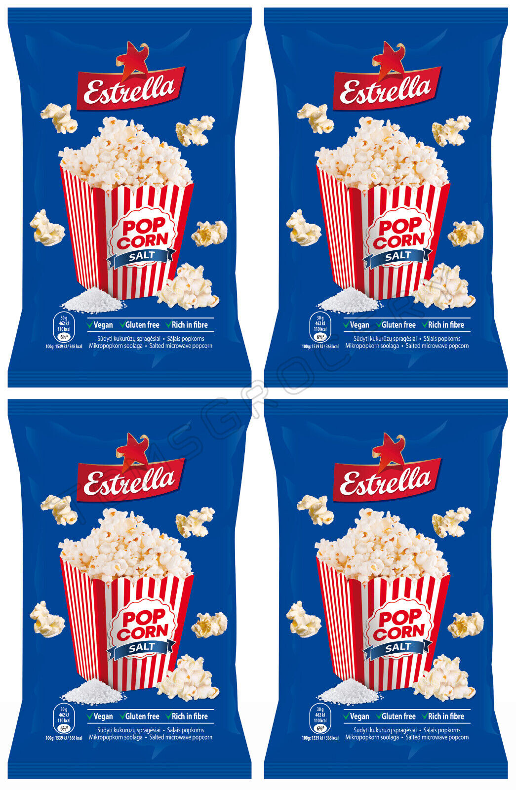4 ESTRELLA POPCORN SALTED Flavor Microwave Ready Bags 90g 3.18oz