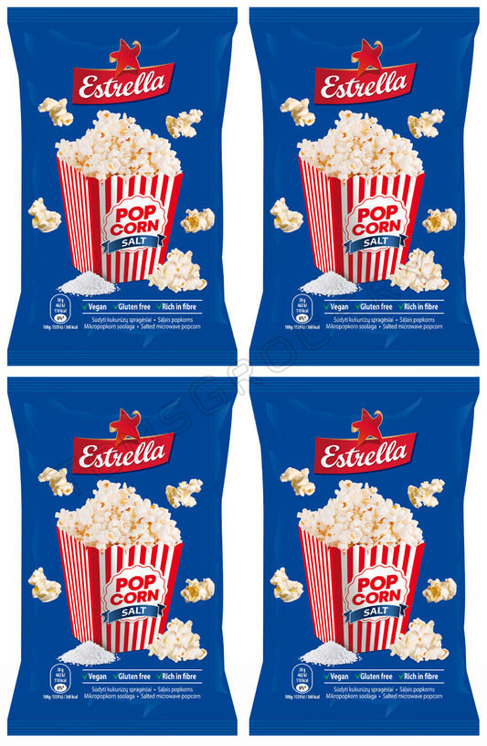 4 x ESTRELLA POP CORN SALTED Flavor Snacks Microwave Ready Bags 90g 3.18oz