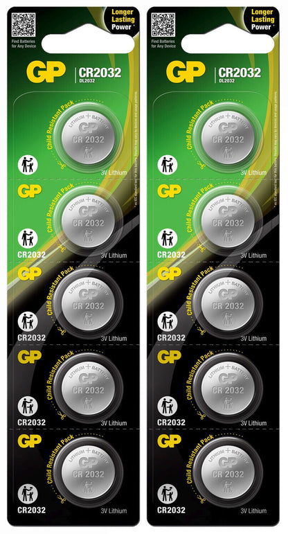 10 GP CR2032 3V LITHIUM Coin Cell Batteries DL2032 CR 2032
