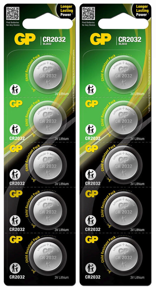 10 GP CR2032 3V LITHIUM Coin Cell Batteries DL2032 CR 2032