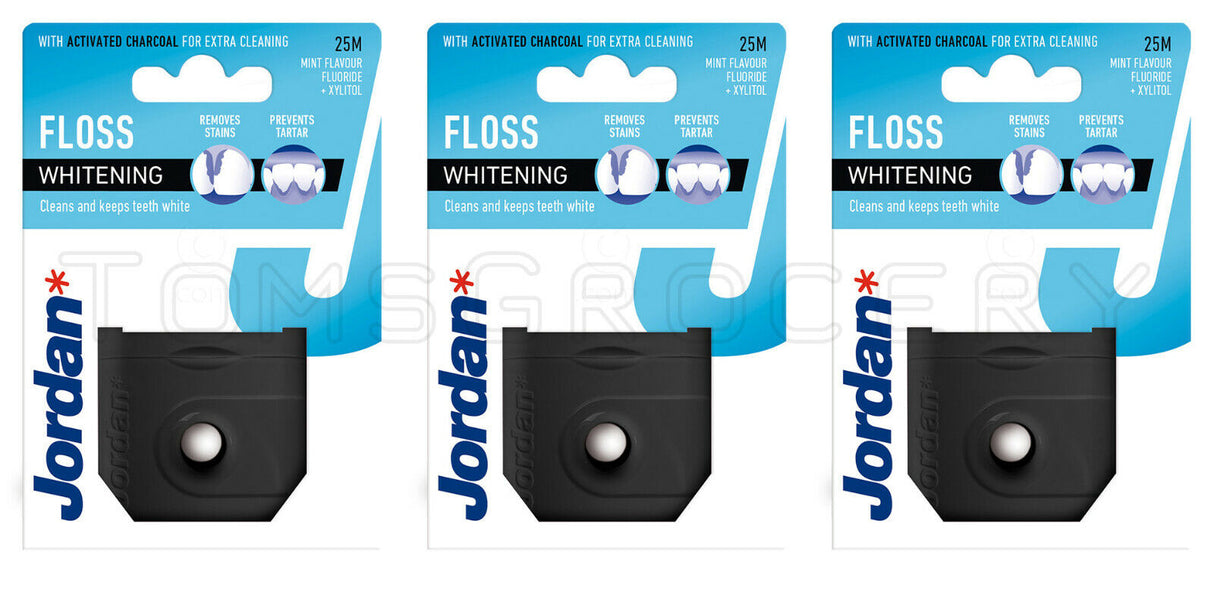 3 x JORDAN Whitening Dental Floss With Charcoal Removes Stains Prevents Tartar