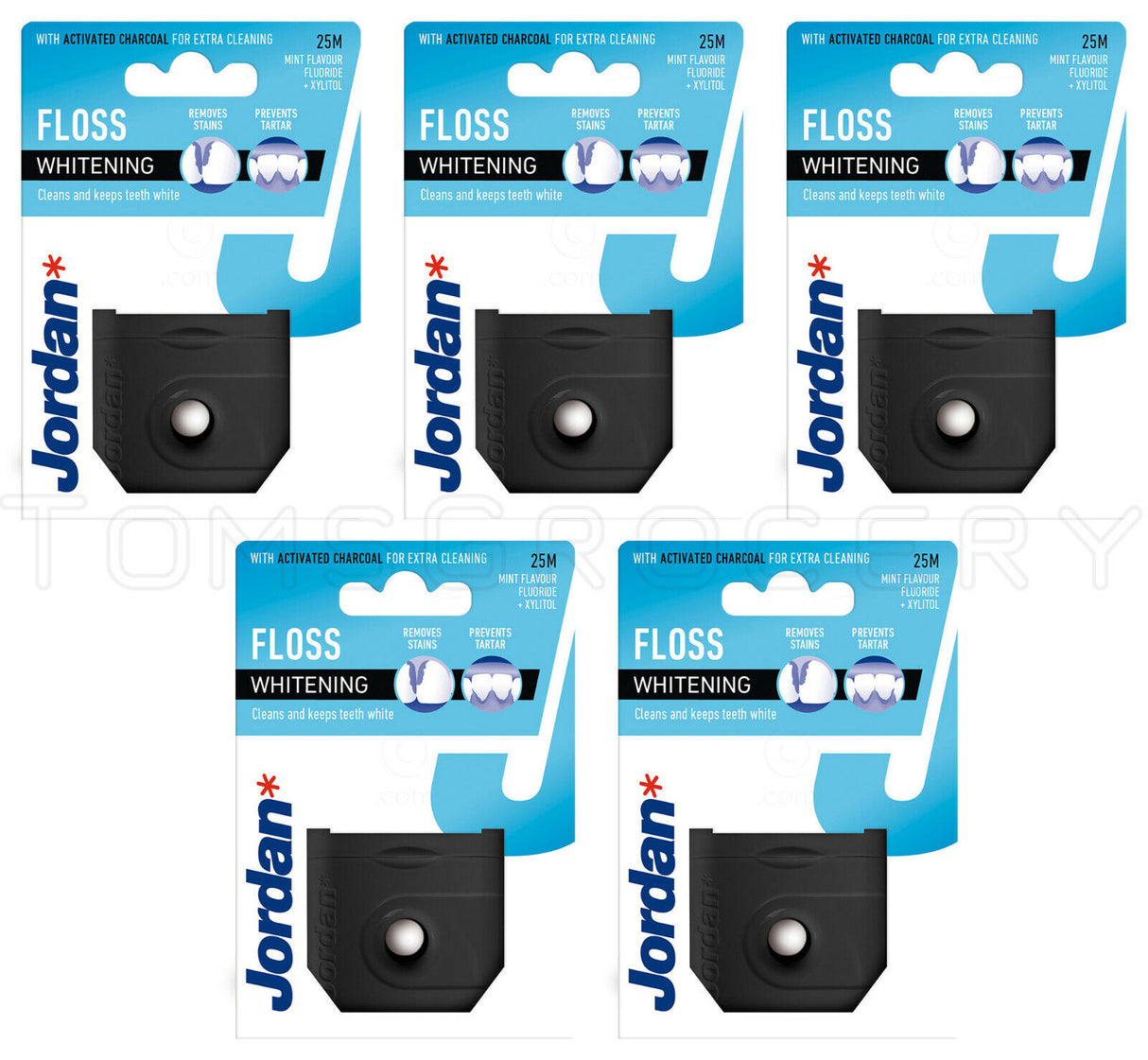 5 x JORDAN Whitening Dental Floss With Charcoal Removes Stains Prevents Tartar