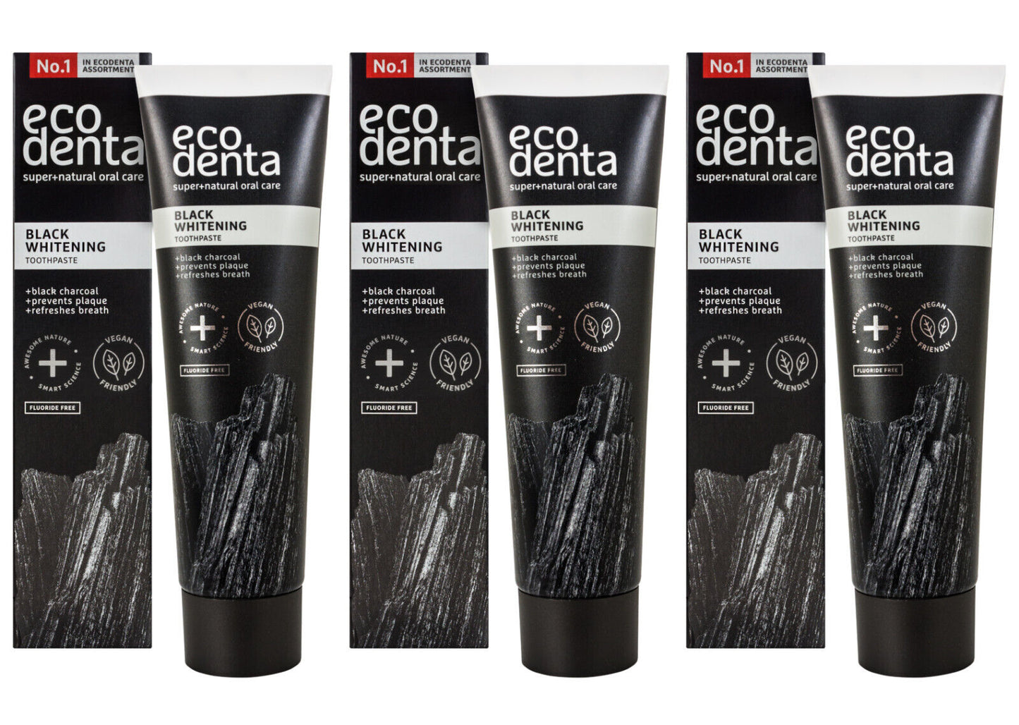 3  ECODENTA Super Natural Organic Black Whitening Charcoal & Teavigo Toothpaste