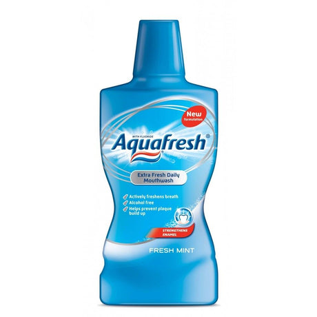 2 AQUAFRESH Fresh Mint Extra Fresh Daily Mouthwash Bottles 500ml