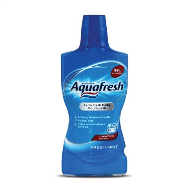 2 AQUAFRESH Fresh Mint Extra Fresh Daily Mouthwash Bottles 500ml