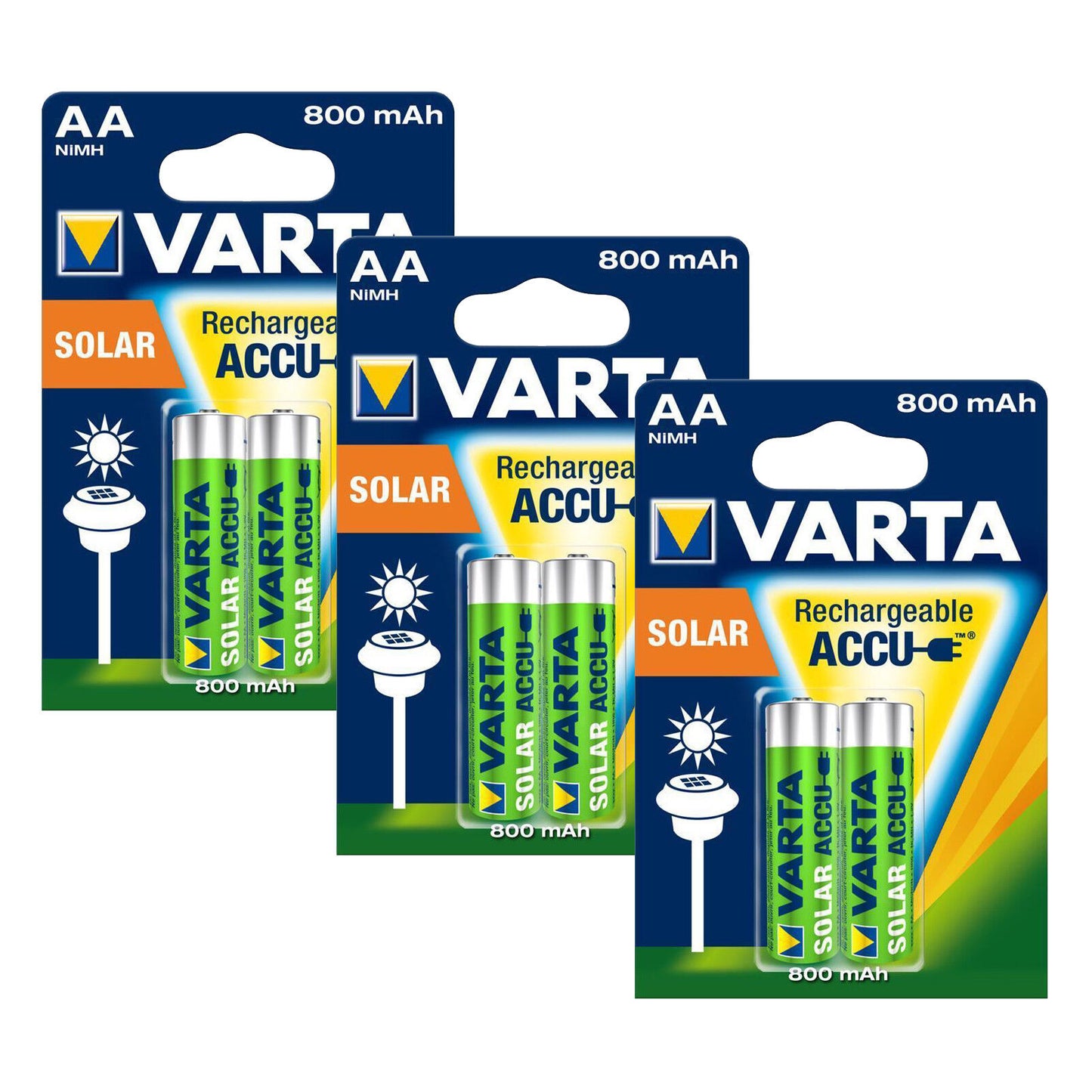 6 x VARTA SOLAR Accu AA Rechargeable Batteries 800 mAh HR6 56736 1.2V