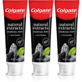 3 COLGATE NATURAL EXTRACTS CHARCOAL & MINT Daily Whitening Toothpaste Tubes 75ml