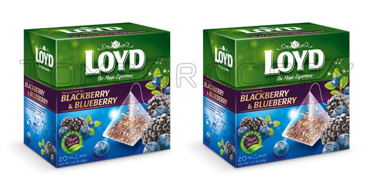 2 x LOYD Blackberry & Blueberry Flavor Fruit Tea Boxed 20 Pyramid Bags