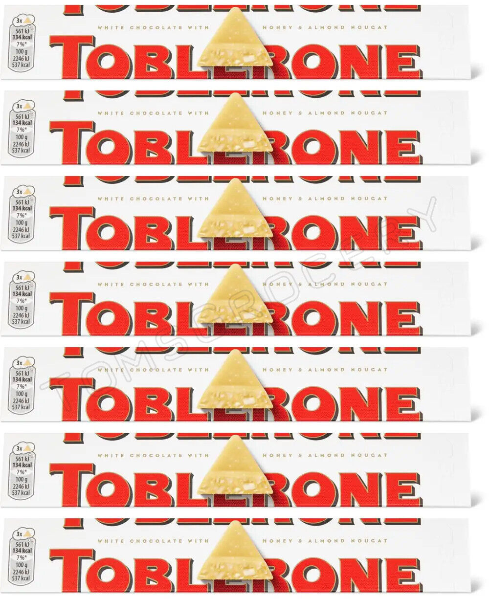 7 TOBLERONE WHITE Chocolate Bars with Honey & Almond Nougat 100g 3.5oz