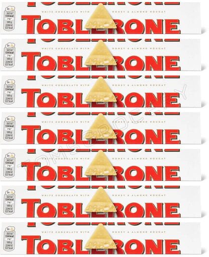 7 TOBLERONE WHITE Chocolate Bars with Honey & Almond Nougat 100g 3.5oz