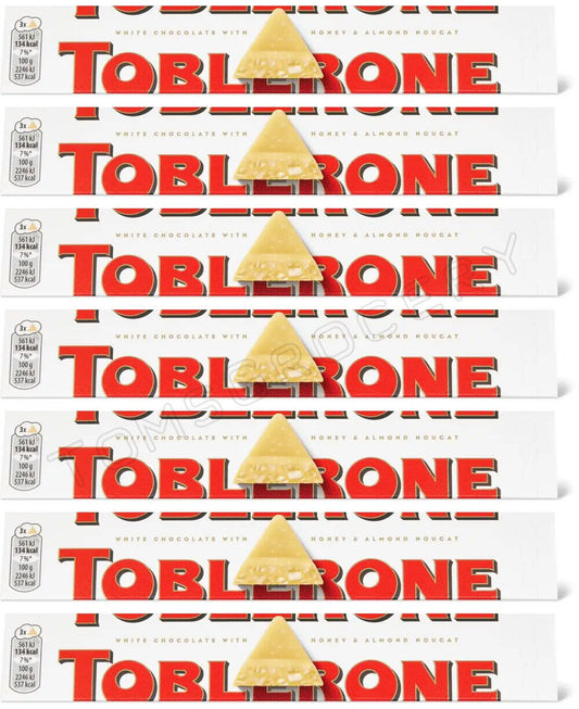 7 TOBLERONE WHITE Chocolate Bars with Honey & Almond Nougat 100g 3.5oz