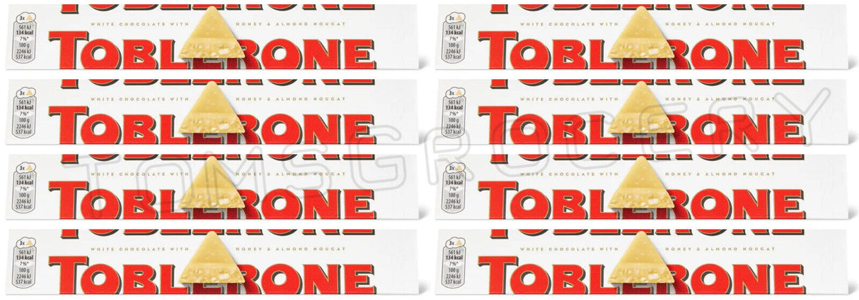 8 TOBLERONE White Chocolate Bars with Honey & Almond Nougat 100g 3.5oz