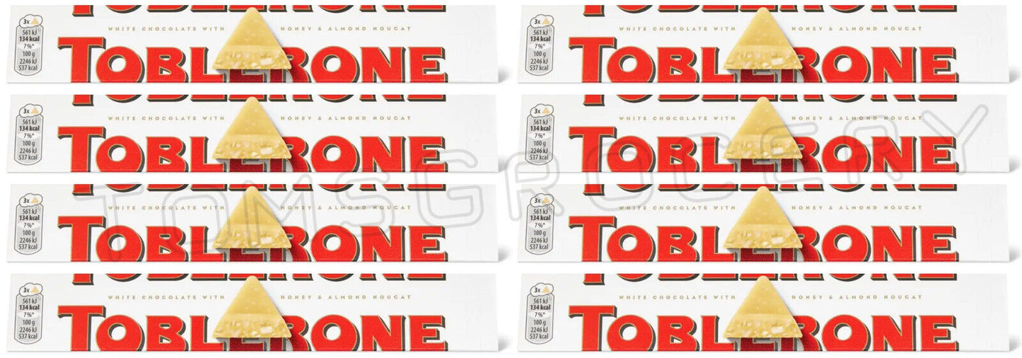 8 TOBLERONE WHITE Chocolate Bars with Honey & Almond Nougat 100g 3.5oz