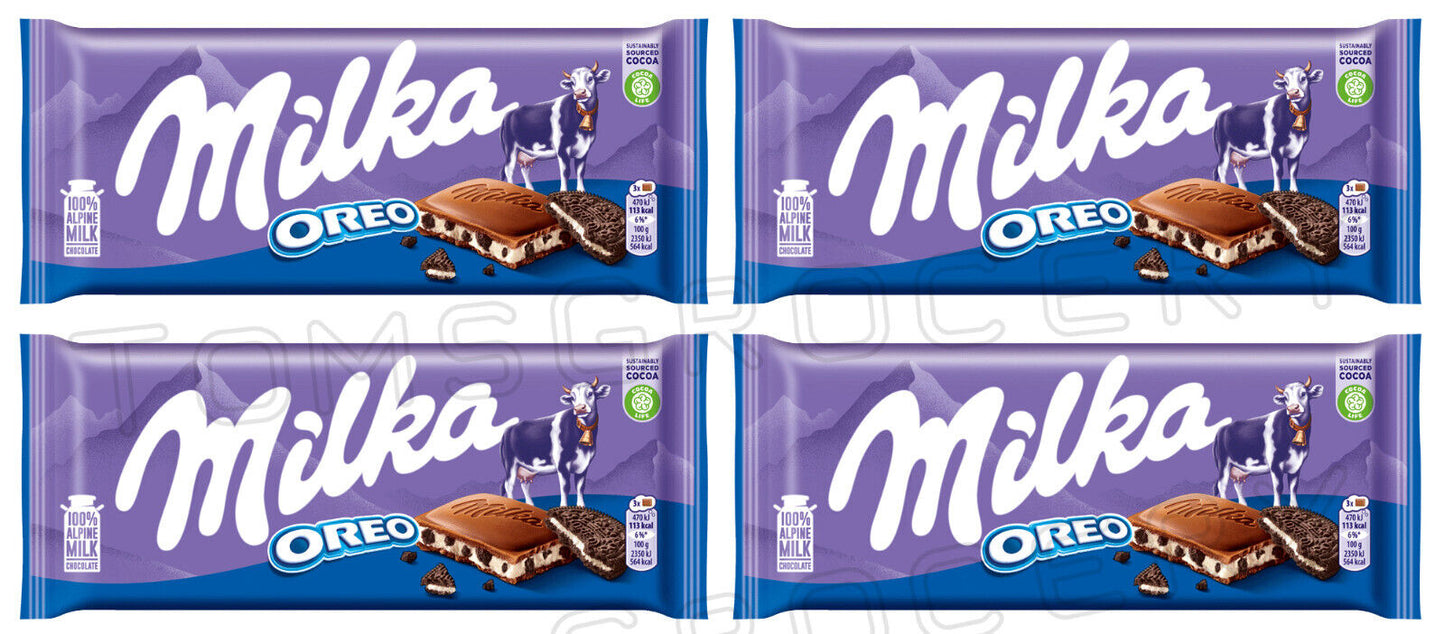 4 MILKA OREO Milk Chocolate Bars with Biscuit Pieces German Sweets 100g 3.5oz