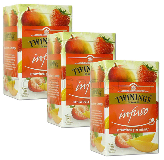 3 TWININGS STRAWBERRY & MANGO Flavor Natural Fruit Tea Boxes (60 servings)