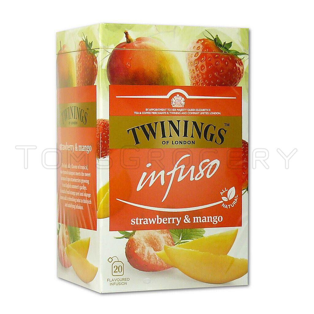3 TWININGS STRAWBERRY & MANGO Flavor Natural Fruit Tea Boxes (60 servings)