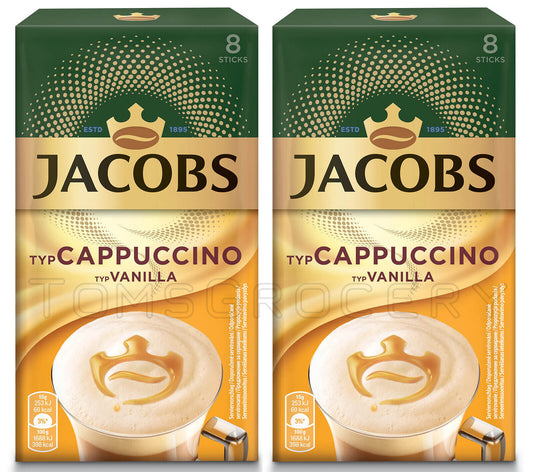 2 JACOBS CAPPUCCINO VANILLA Instant Coffee Drink Boxes Sticks 96g 3.4oz