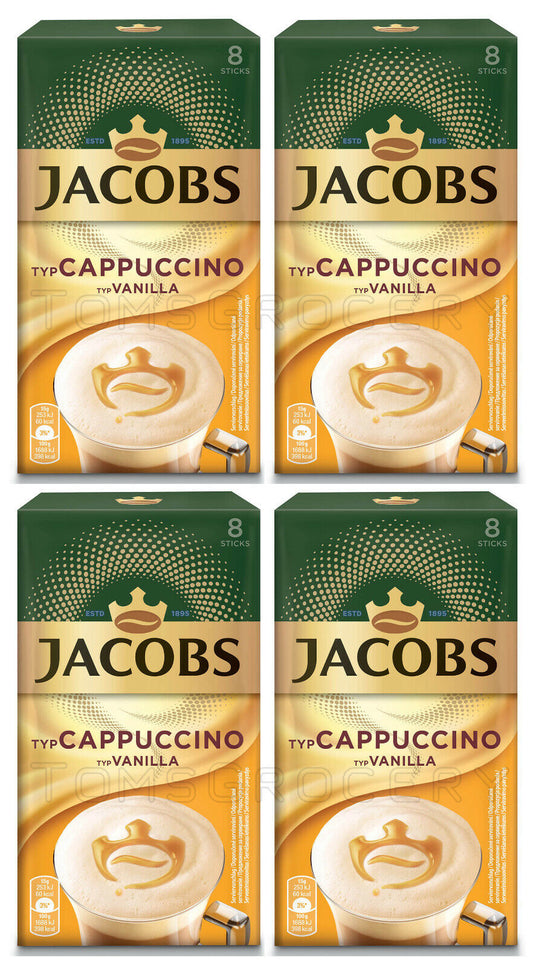 4 x JACOBS CAPPUCCINO VANILLA Instant Coffee Drink Sticks Boxed