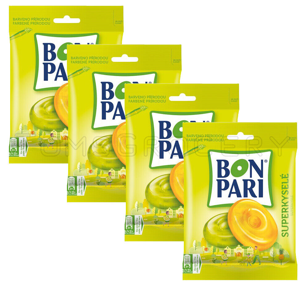 4 x BON PARI SUPER SOUR Tropical Fruit Flavor Hard Candies Bonbons 90g 3.2oz