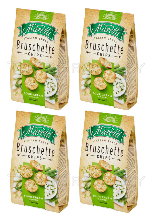 4 x BRUSCHETTE MARETTI Sour Cream & Onion Oven Baked Bread Bites Snacks 70g