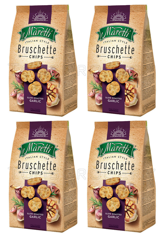 4 x BRUSCHETTE MARETTI Roasted Garlic Flavor Oven Baked Bread Bites Snacks 70g