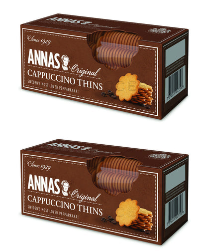 2 x ANNAS Original Cappuccino Thins Swedish Pepparkaka Cookies 150g 5.3oz