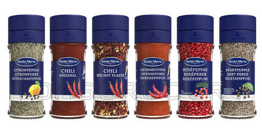 6 x Chili Pepper Spice Seasoning Mix SANTA MARIA Glass Bottles Set