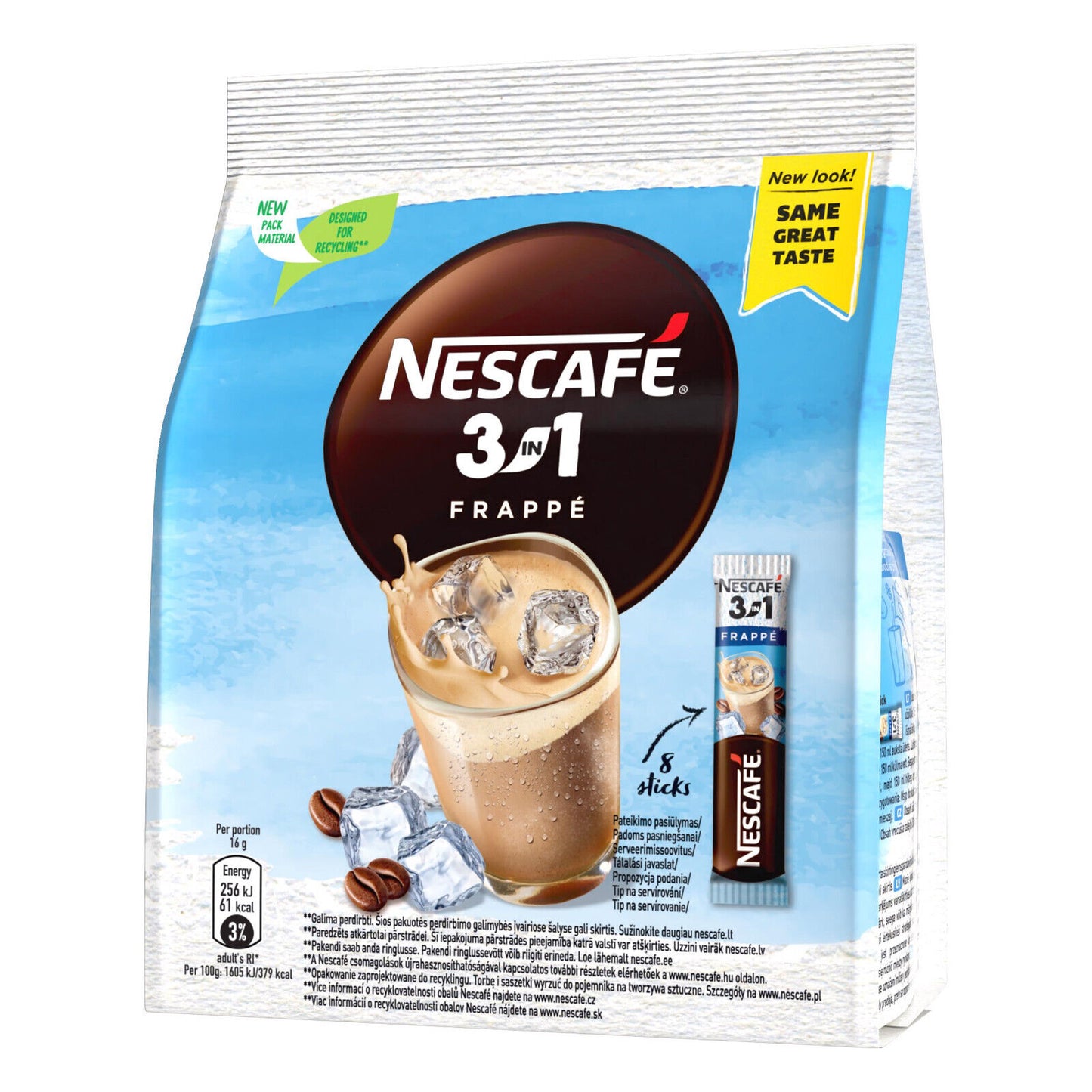 NESCAFE FRAPPE 3in1 Instant Ice Cold Coffee 8 Sticks Bag 128g 4.5oz