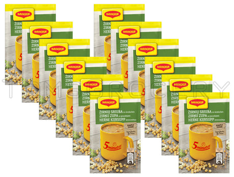 12 x MAGGI Instant Soup Packs Yellow Pea & Bacon with Croutons Flavor