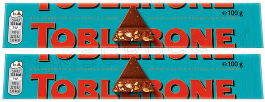 2 TOBLERONE CRUNCHY ALMONDS Swiss Chocolate Bars European Sweets 100g 3.5oz