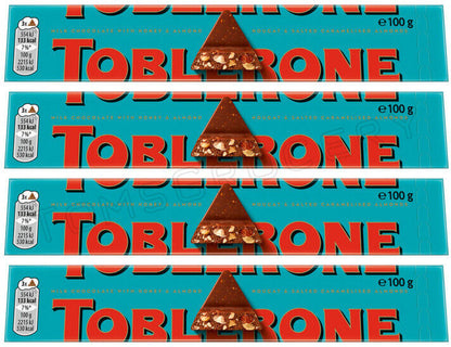 4 TOBLERONE CRUNCHY ALMONDS Swiss Chocolate Bars European Sweets 100g 3.5oz