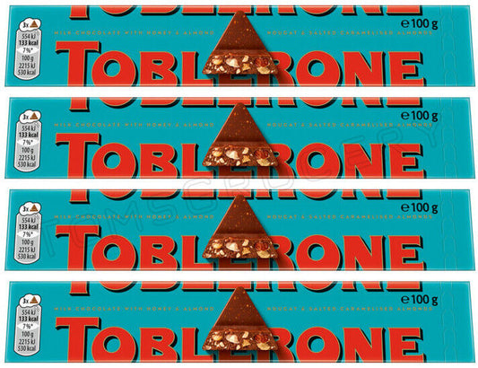 4 TOBLERONE CRUNCHY ALMONDS Swiss Chocolate Bars European Sweets 100g 3.5oz